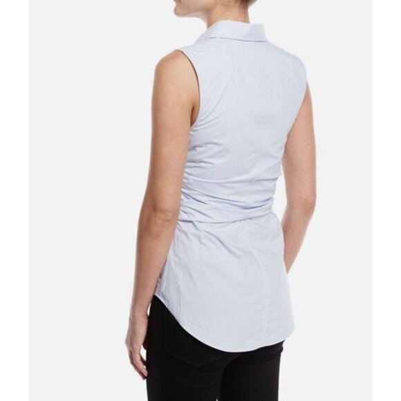 DEREK LAM 10 CROSBY Sz 6 Blouse Blue Cotton Sleeveless Classic Preppy Office - Picture 2 of 7